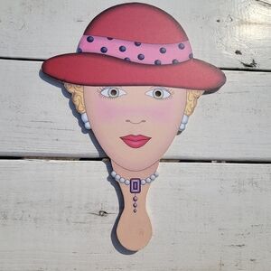 Red Hat Society Lady Face Photo Booth Prop Wall Art Hand-Mask ~ Cute & Colorful